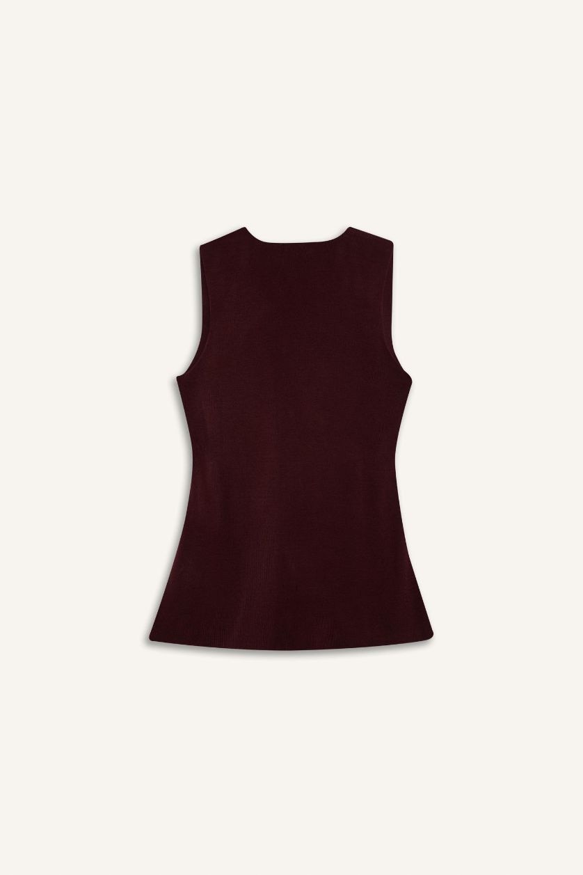 Kadın Bordo Regular Fıt V Yaka Triko Yelek