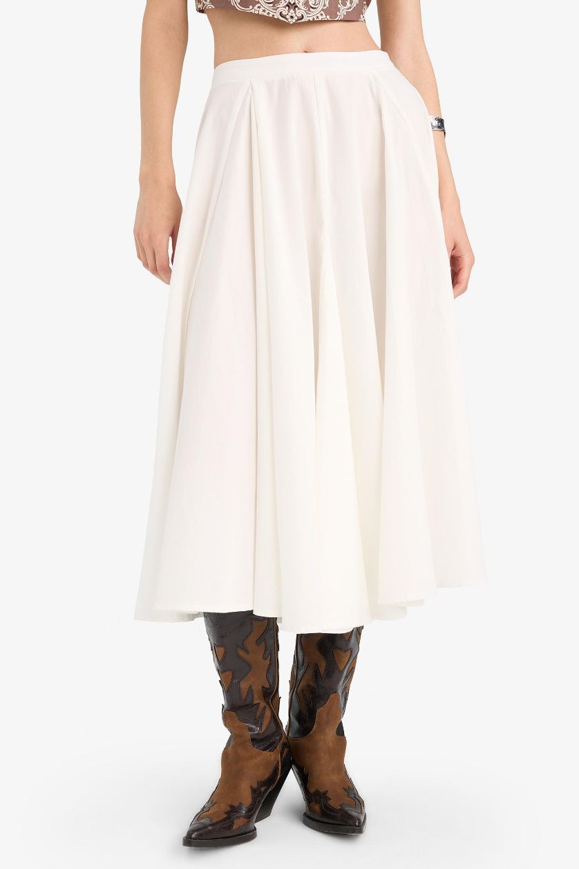 Kadın Kırık Beyaz Afra x DeFacto A Kesim Normal Bel Astarlı Poplin Maxi Etek