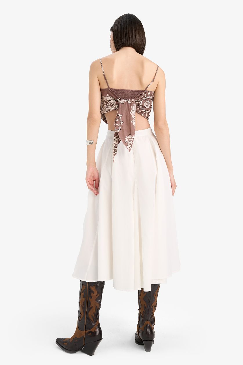 Kadın Kırık Beyaz Afra x DeFacto A Kesim Normal Bel Astarlı Poplin Maxi Etek