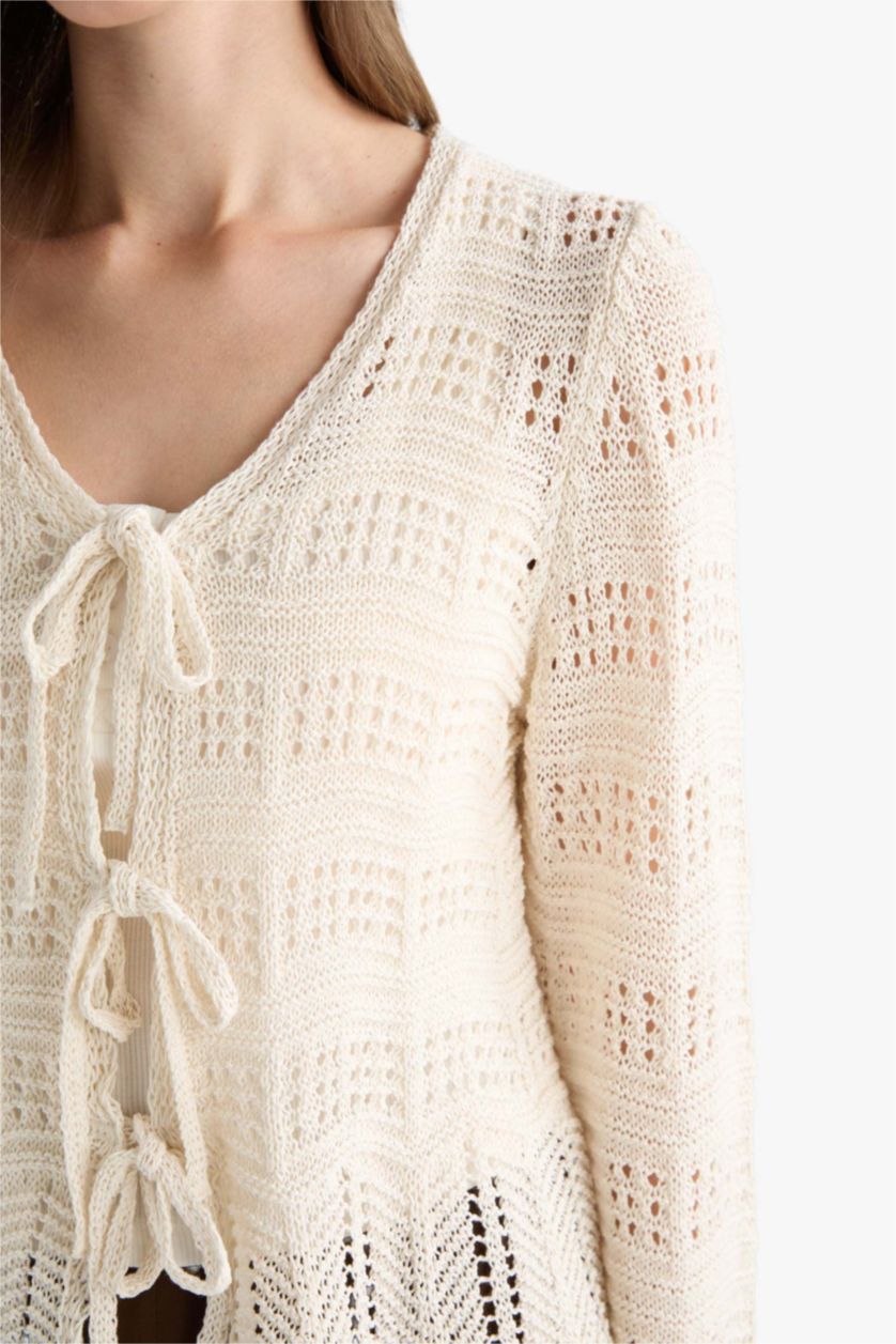 WOMAN Ecru Regular Fit V-Neck Knitwear Cardigan