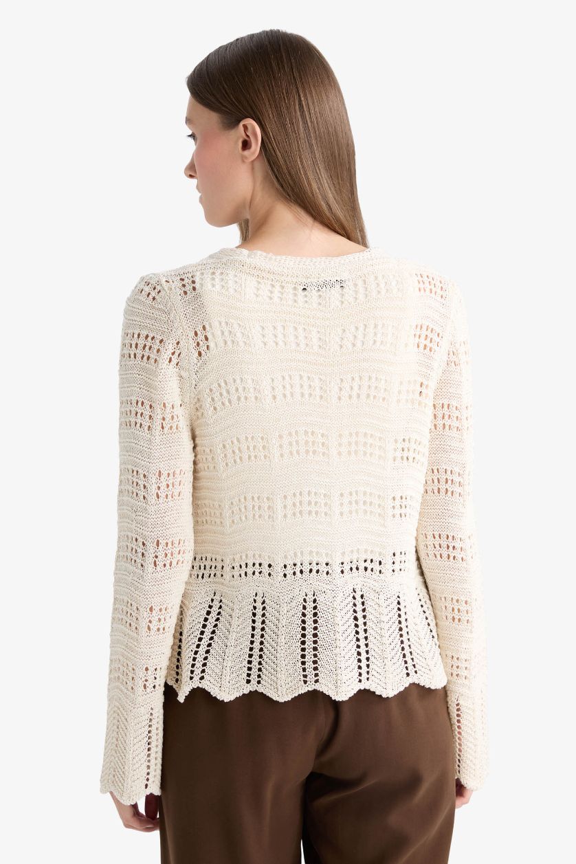 WOMAN Ecru Regular Fit V-Neck Knitwear Cardigan