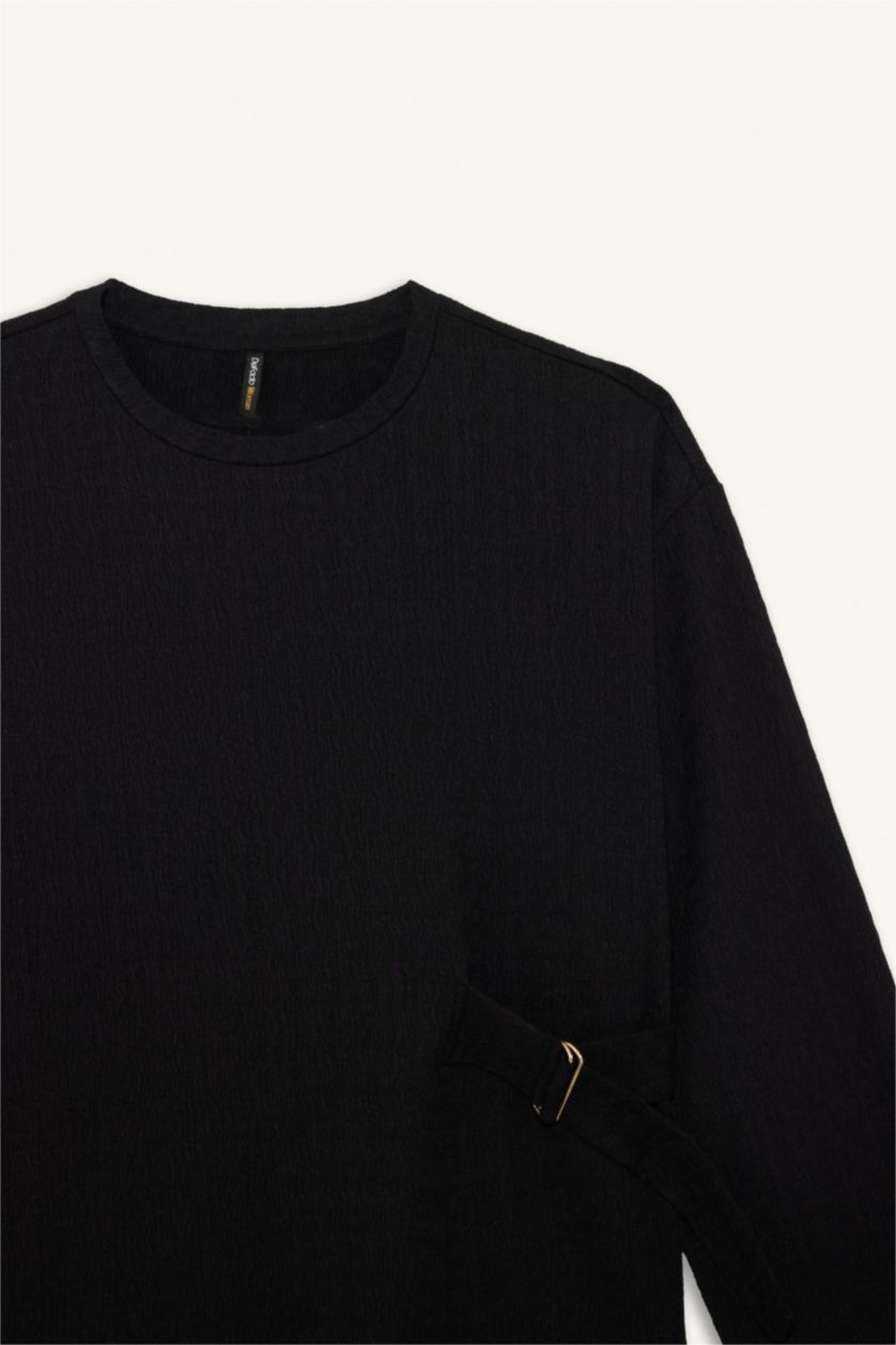 Женщины Черный Лонгслив из жатой ткани Relax Fit