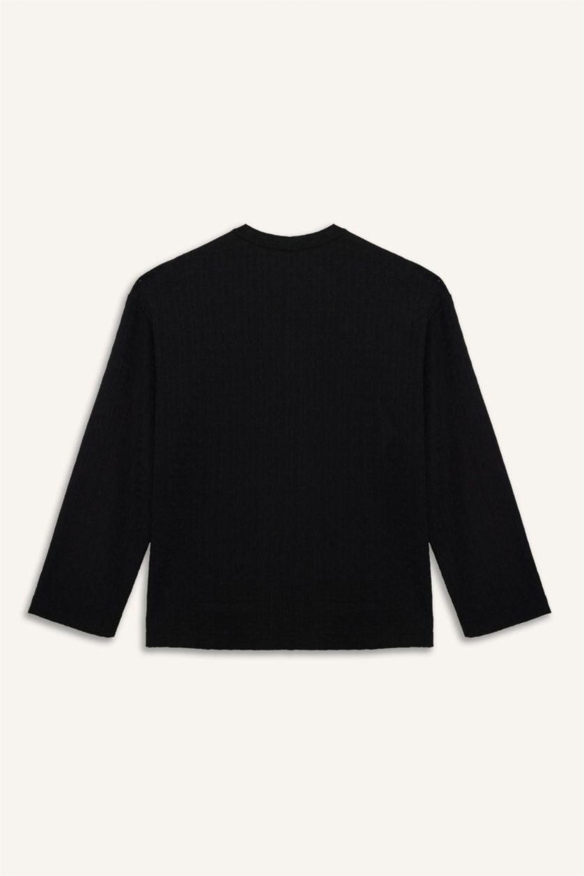 Женщины Черный Лонгслив из жатой ткани Relax Fit