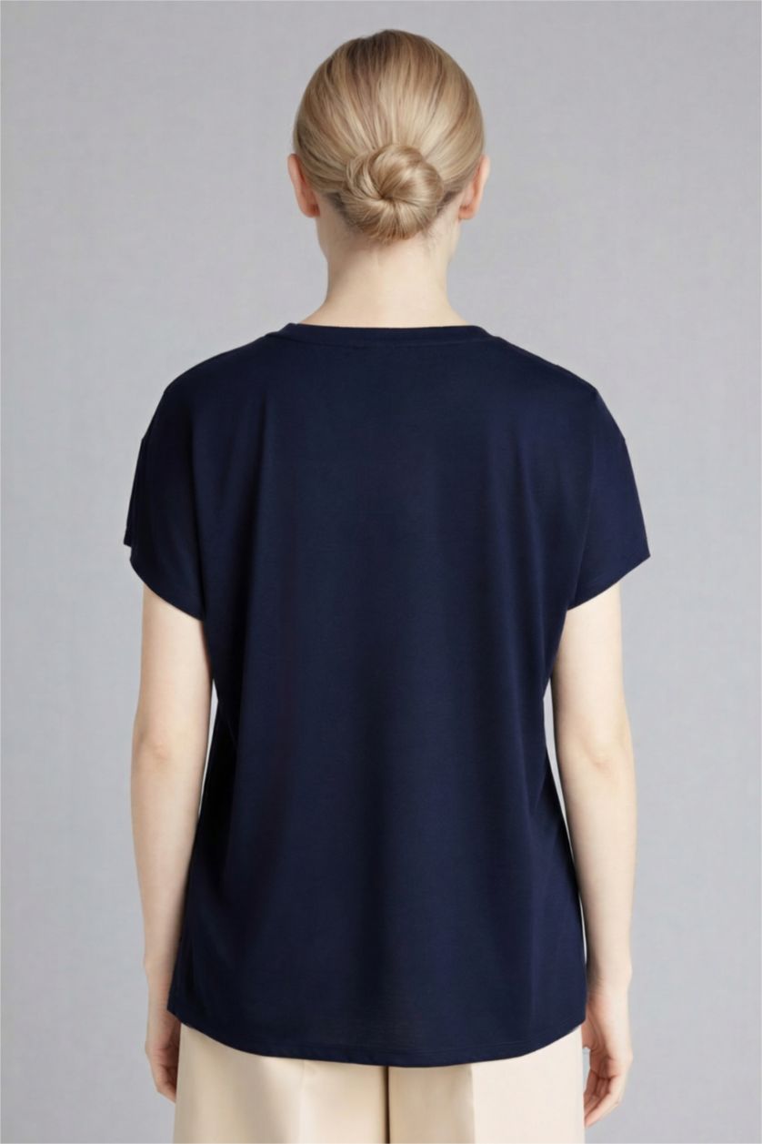 Женщины Синий Футболка с круглым вырезом коротким рукавом и принтом из камней