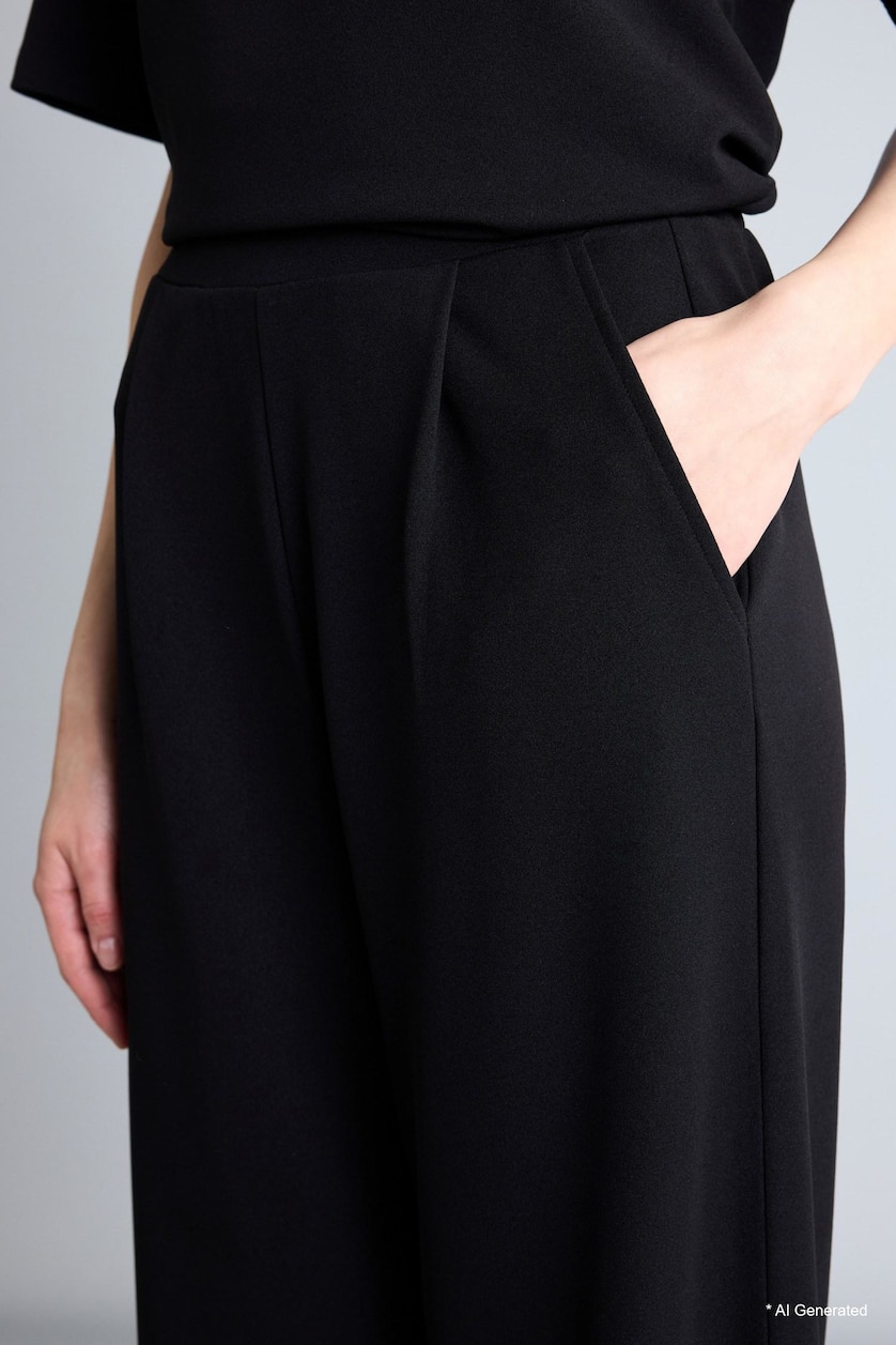Women Black Straight Fit Wide Leg Crepe Pants