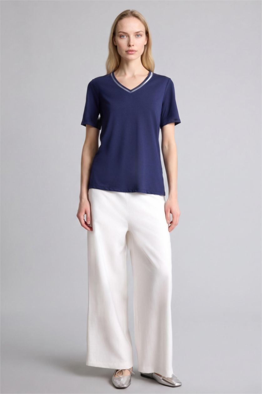 Женщины Слоновая кость Брюки Straight Wide с прямыми штанинами