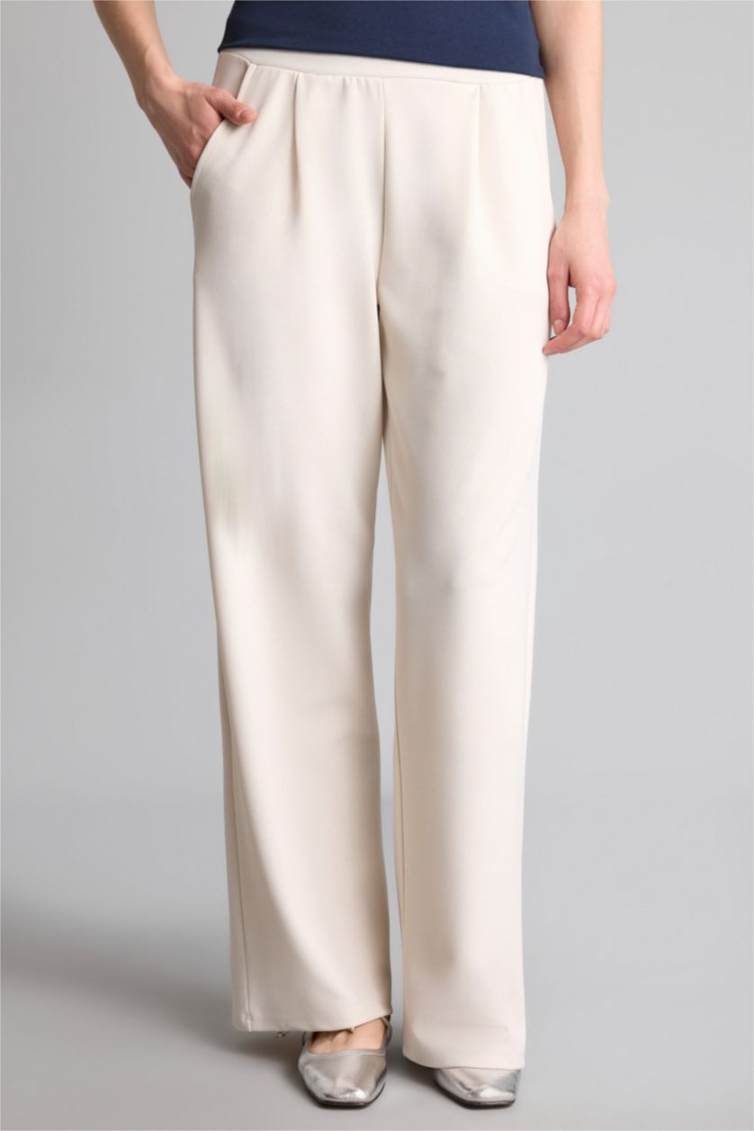 FEMME Beige Pantalon droit large Coupe droite