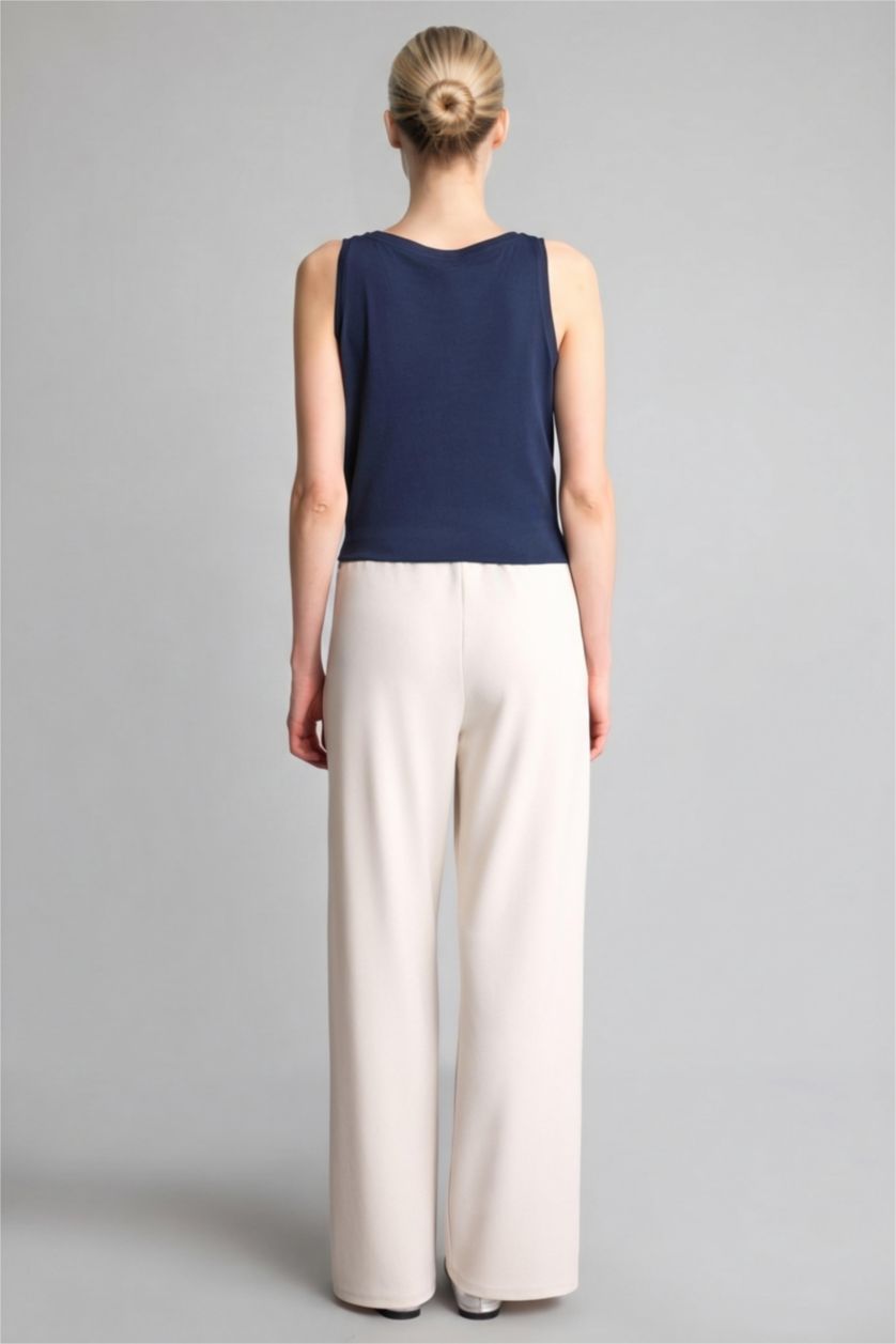 Женщины Слоновая кость Брюки Straight Wide с прямыми штанинами