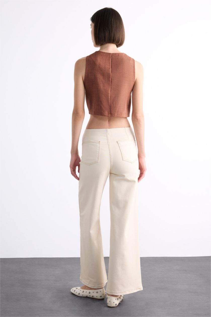 نساء أزرق ثلجي بنطرون جبردين وايد ليج بجيب