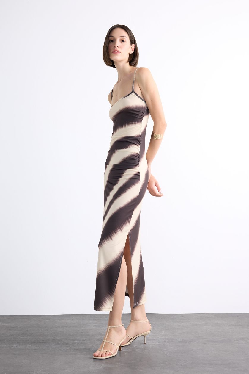 Woman Beige Twill Ankle Length Dress