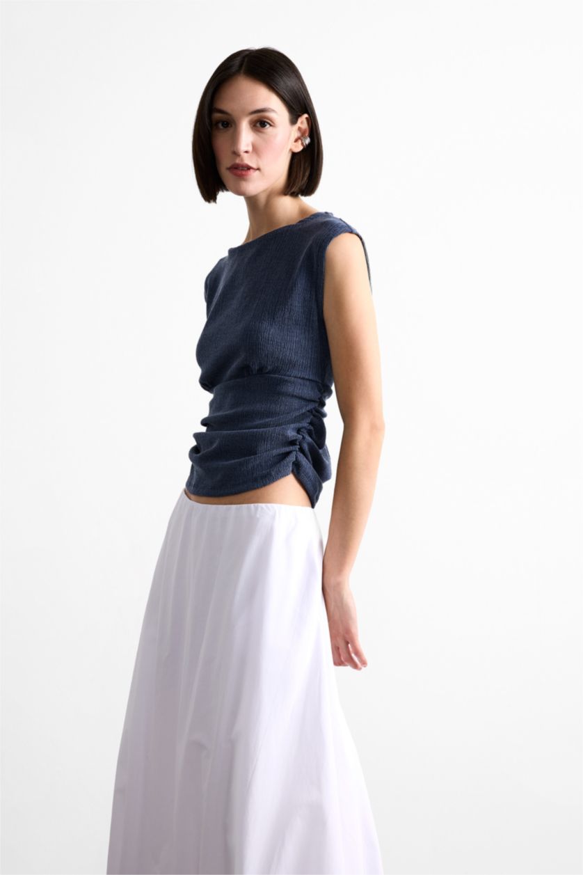 نساء كحلي بلوزة كت سادة بياخة مدورة