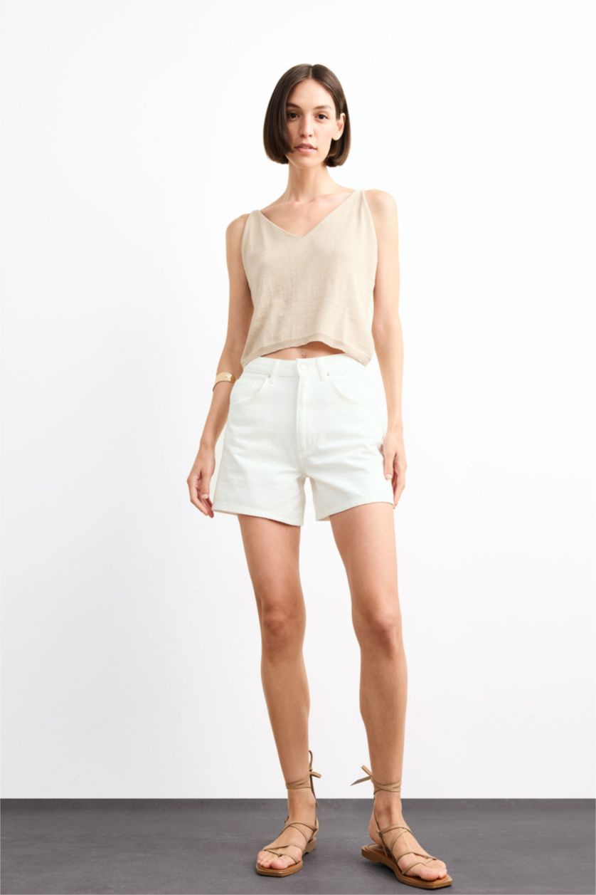 Woman Beige Loose Fit Knitwear Tank Top