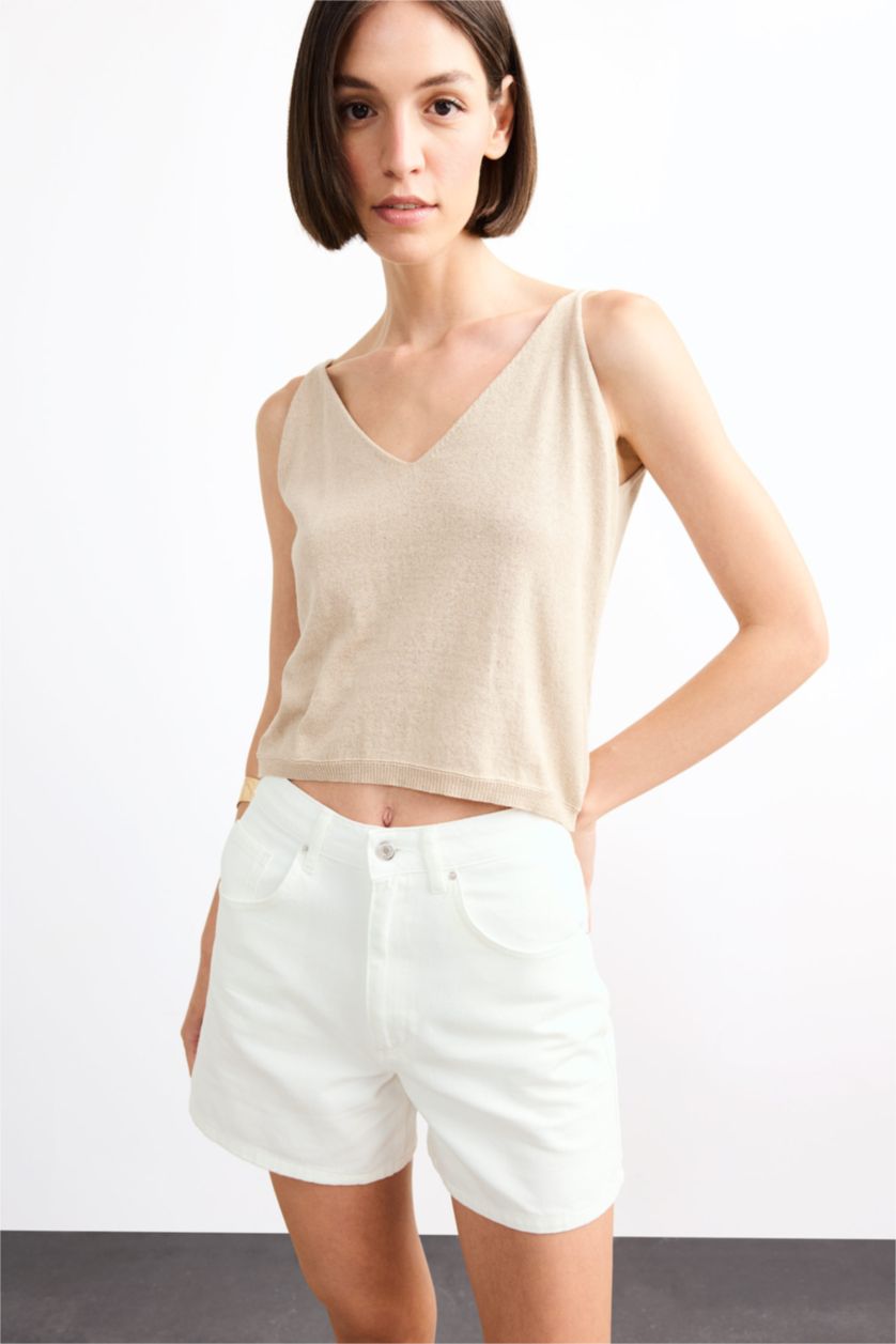 Woman Beige Loose Fit Knitwear Tank Top
