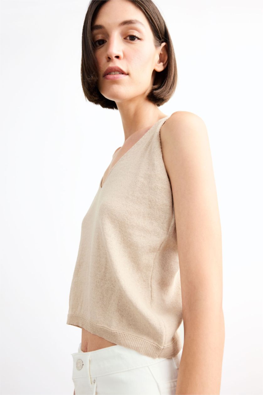 Woman Beige Loose Fit Knitwear Tank Top