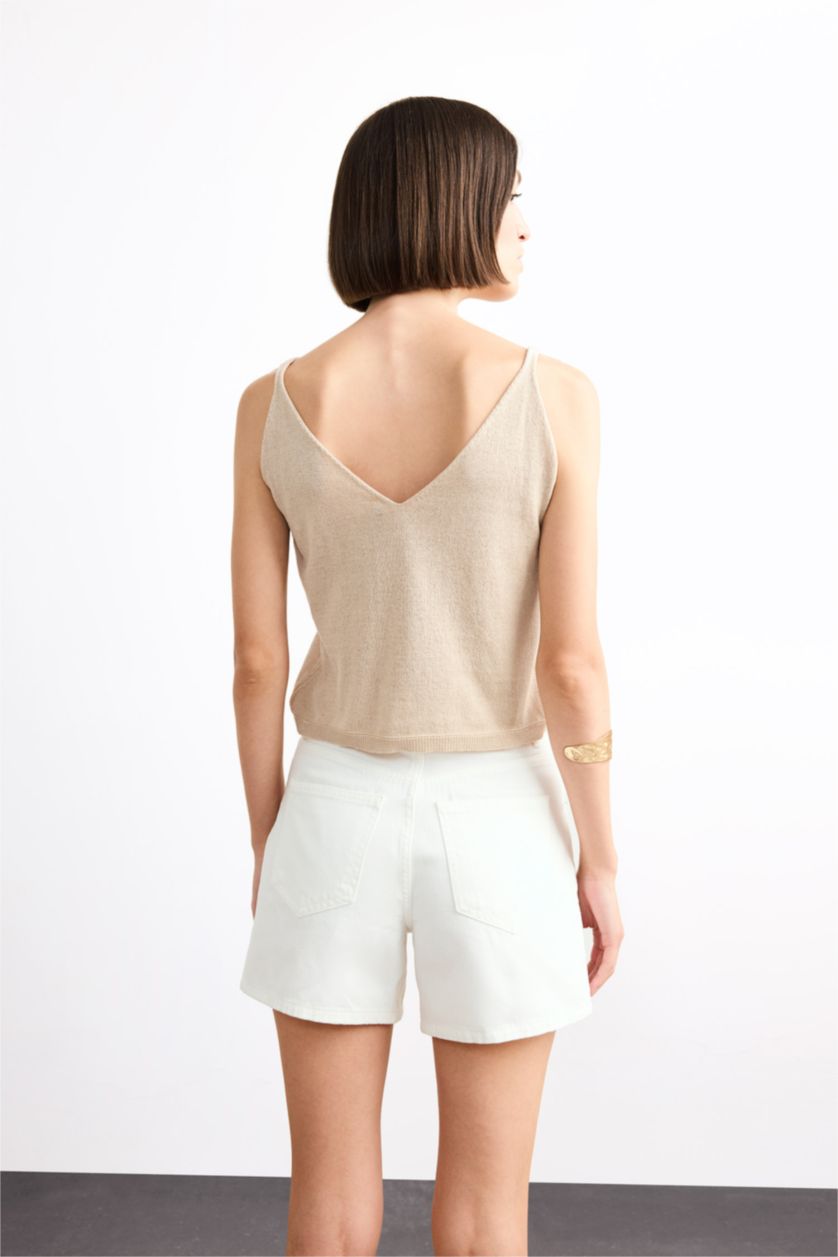 Woman Beige Loose Fit Knitwear Tank Top