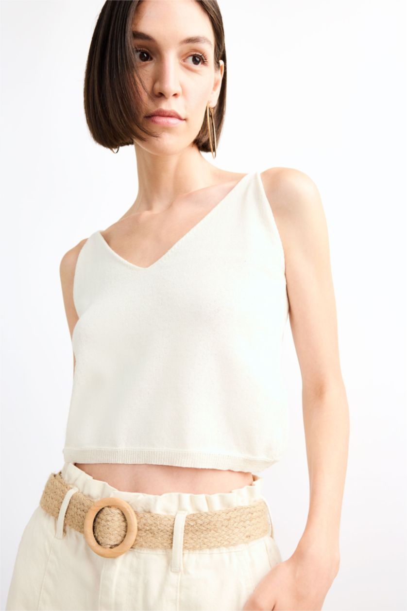 Woman Ecru Loose Fit Knitwear Tank Top