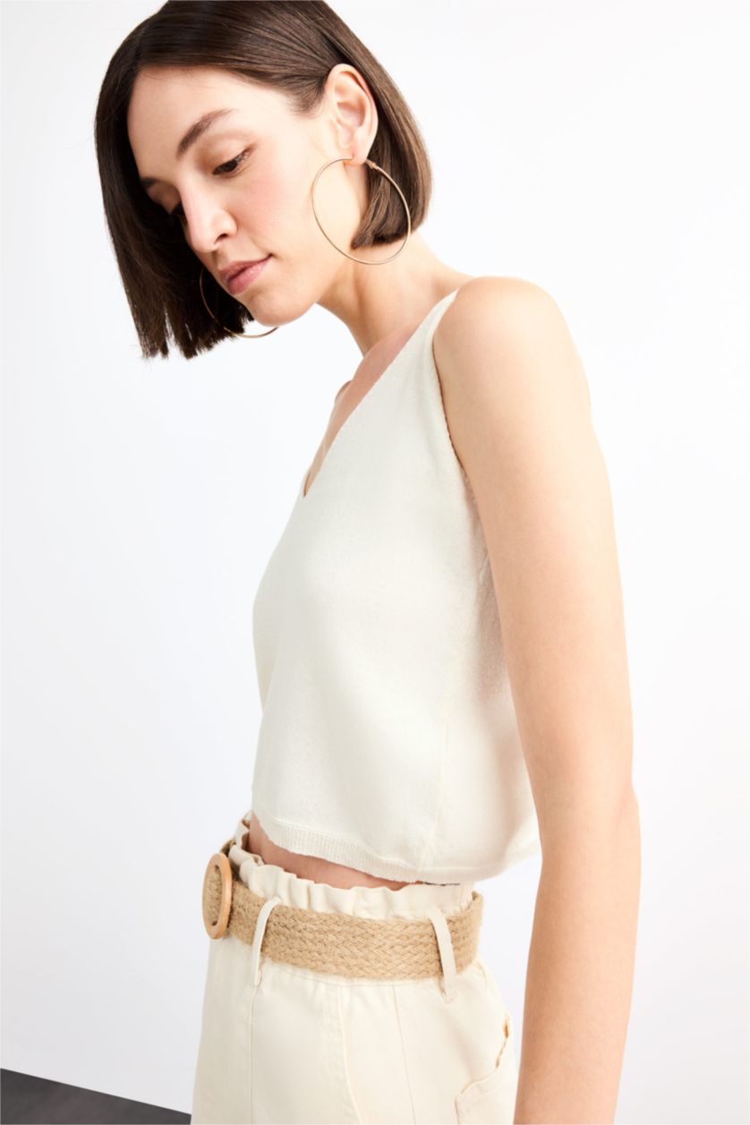 Woman Ecru Loose Fit Knitwear Tank Top