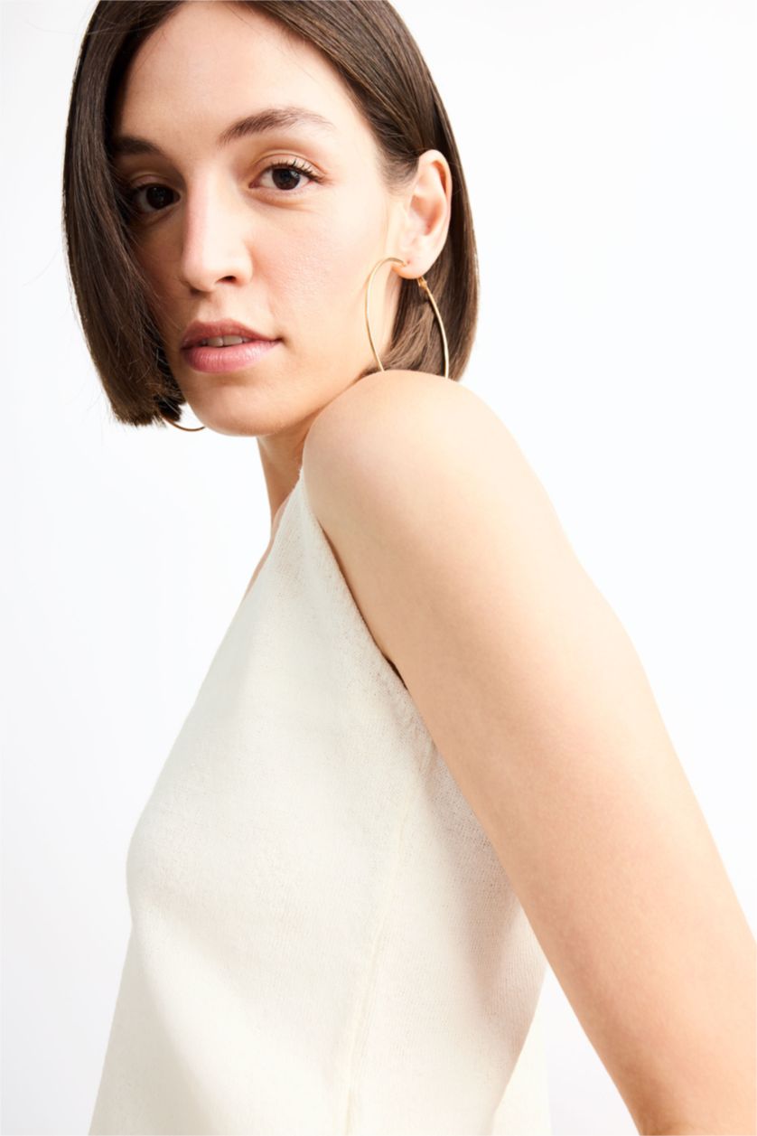 Woman Ecru Loose Fit Knitwear Tank Top