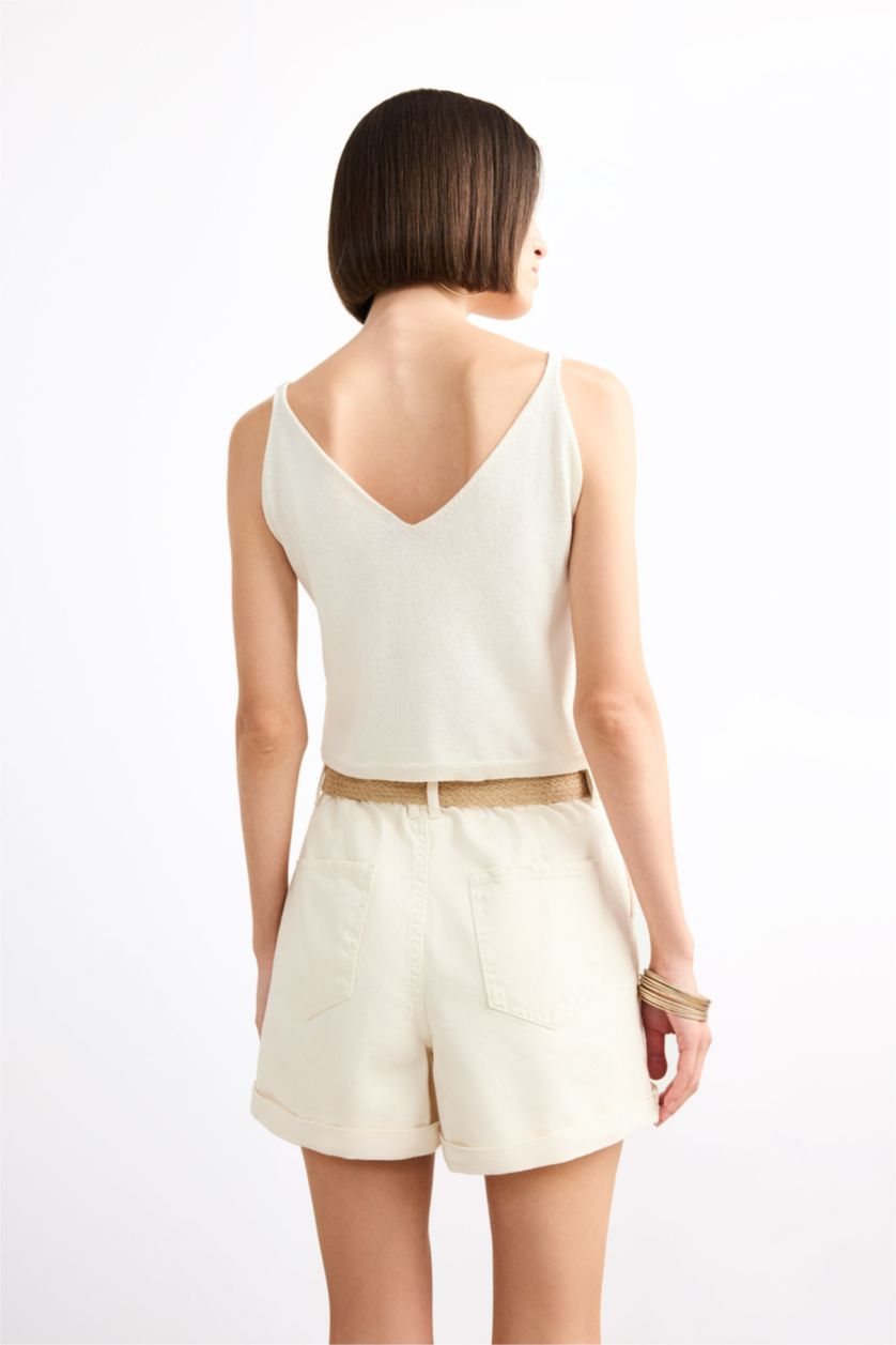 Woman Ecru Loose Fit Knitwear Tank Top