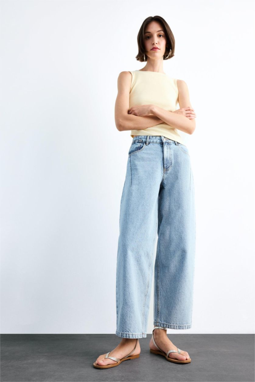 Woman Light Indigo Wide Baggy Fit Trousers