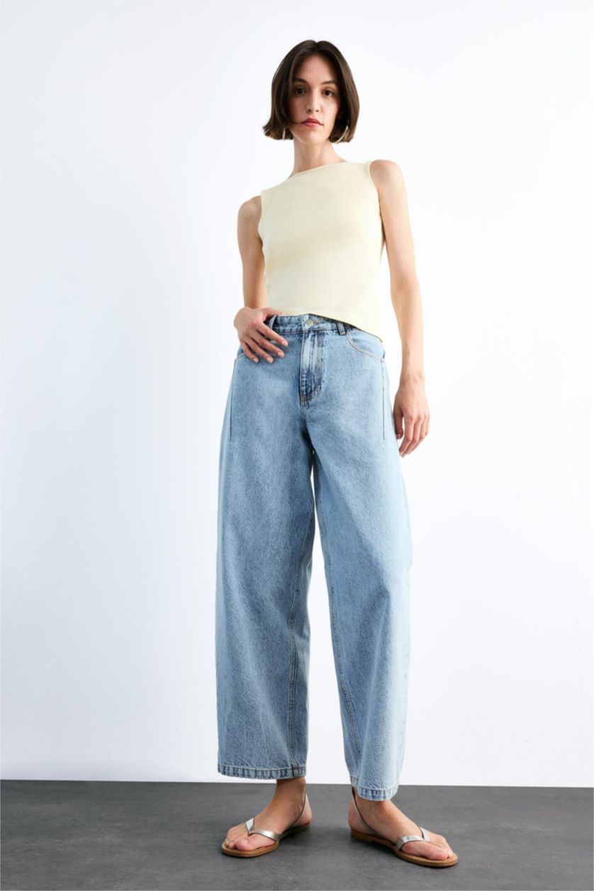 Woman Light Indigo Wide Baggy Fit Trousers