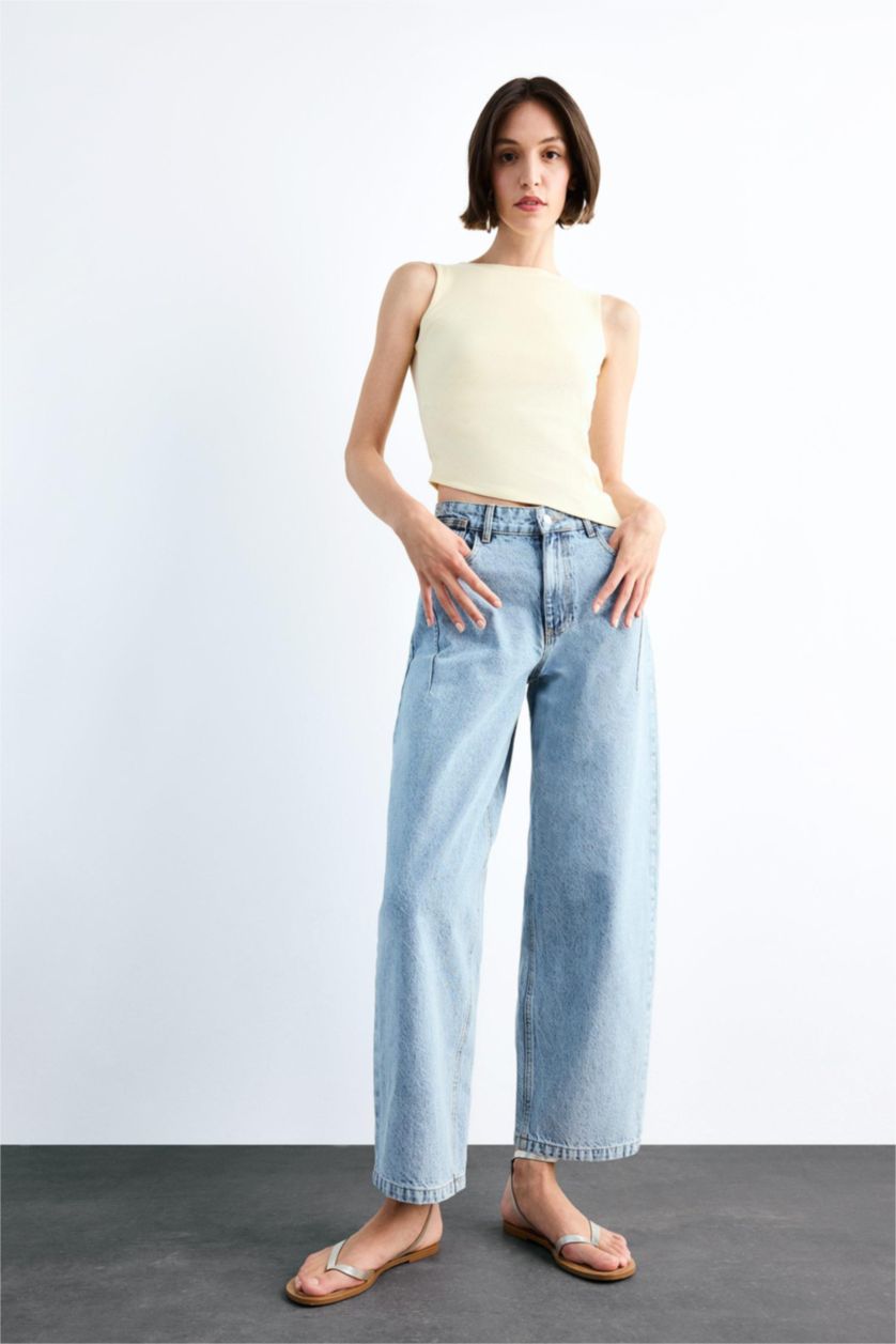 Woman Light Indigo Wide Baggy Fit Trousers