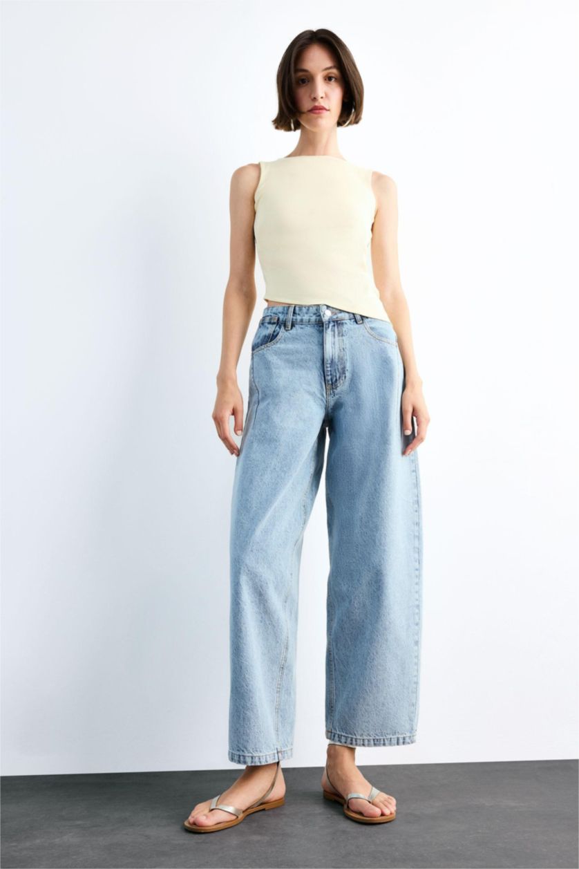 Woman Light Indigo Wide Baggy Fit Trousers