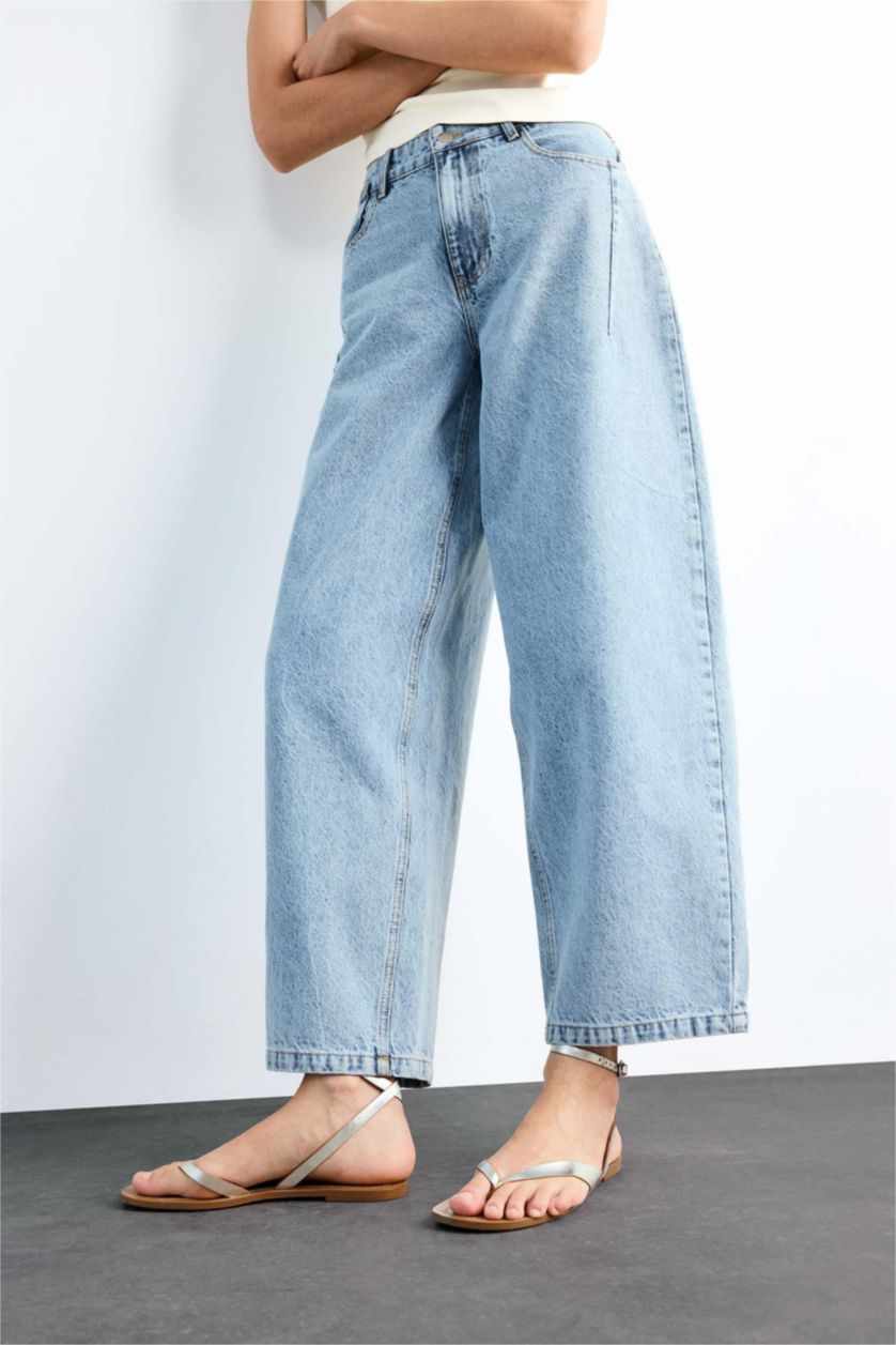Woman Light Indigo Wide Baggy Fit Trousers