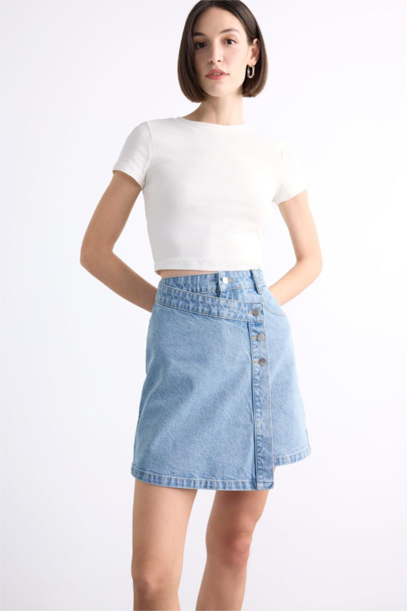 Woman Light Blue Mini Denim Skirt