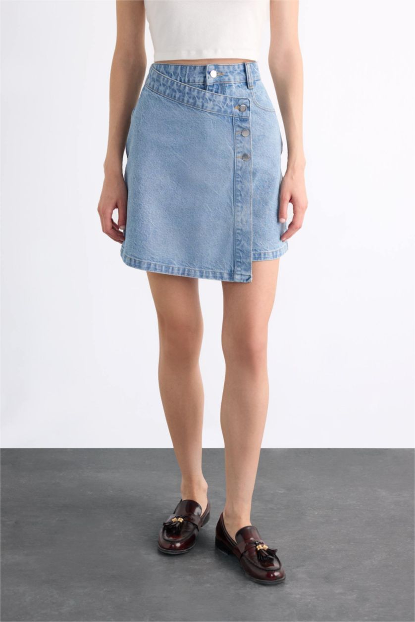 Woman Light Blue Mini Denim Skirt