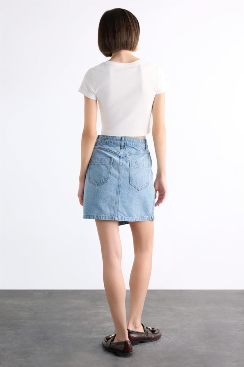 Woman Light Blue Mini Denim Skirt
