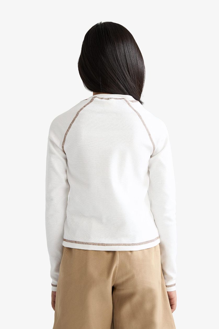 Girls & Teens White Girl Slim Fit Crew Neck Printed Rib T-Shirt