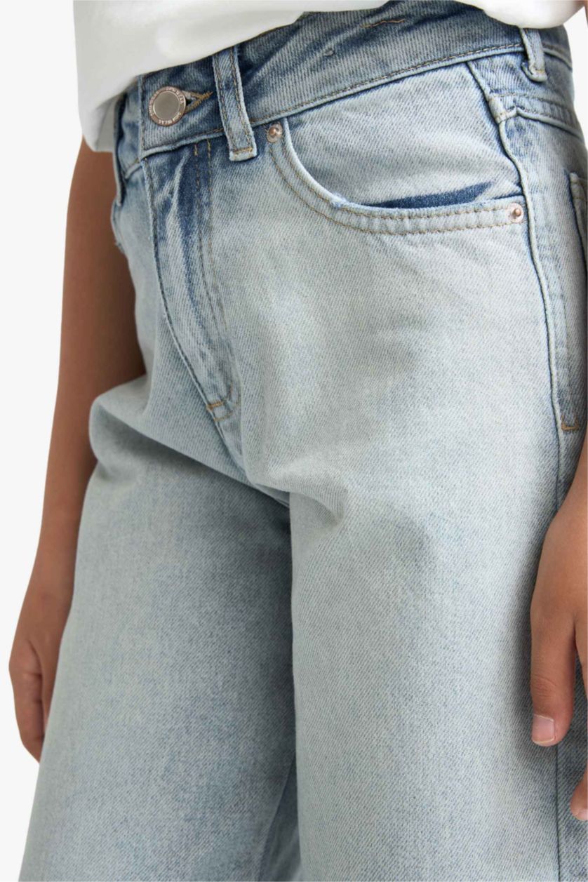 Kız Çocuk - Genç Kız Açık Mavi 90's Wide Leg Geniş Paça Okul Jean Pantolon Kız Çocuk