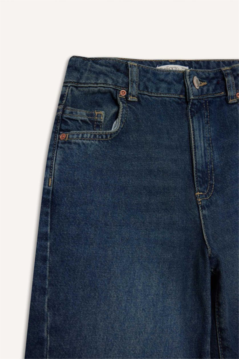 Kız Çocuk - Genç Kız Koyu Mavi Okul Balloon Fit Geniş Paça Jean Pantolon Kız Çocuk