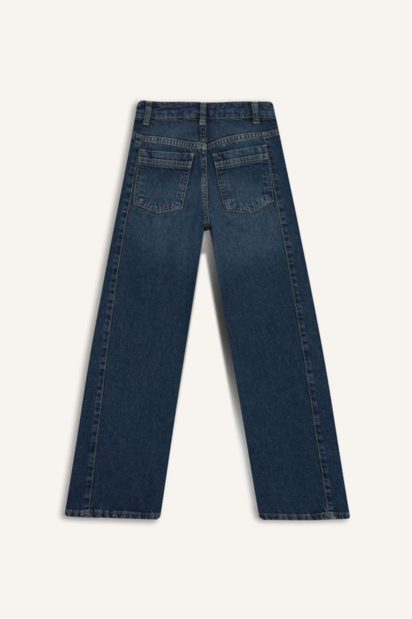 Kız Çocuk - Genç Kız Koyu Mavi Okul Balloon Fit Geniş Paça Jean Pantolon Kız Çocuk