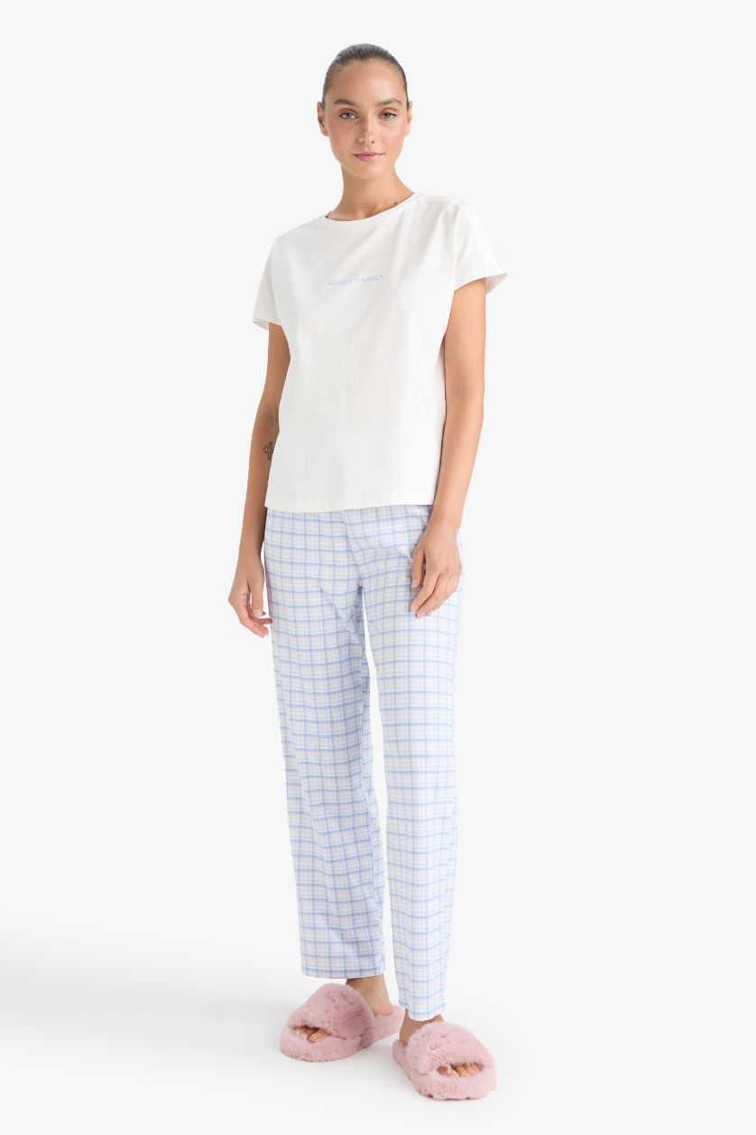 Woman Light Blue Fall in Love Regular Fit Top Bottom 2 Piece Pyjama Set