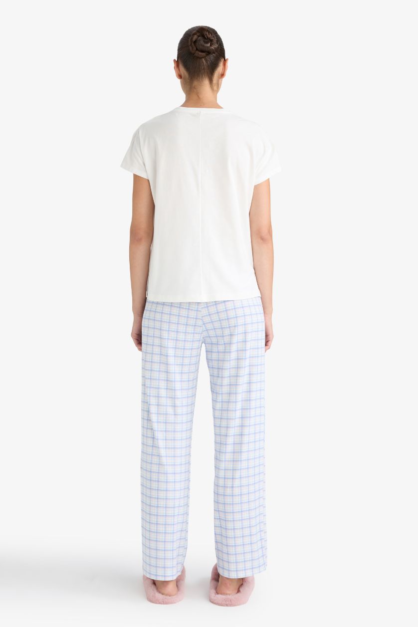 Woman Light Blue Fall in Love Regular Fit Top Bottom 2 Piece Pyjama Set