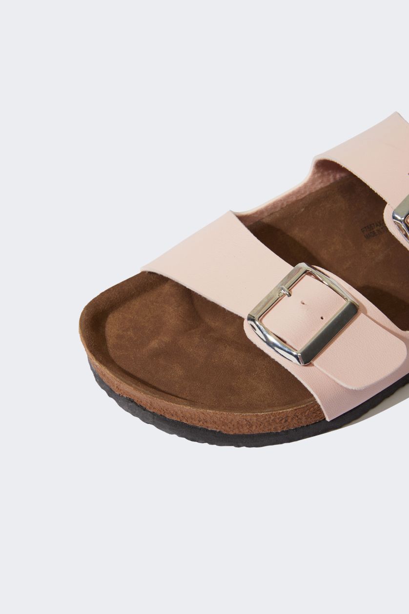 Kadın Pembe Kadın Çift Bantlı Düz Taban Terlik