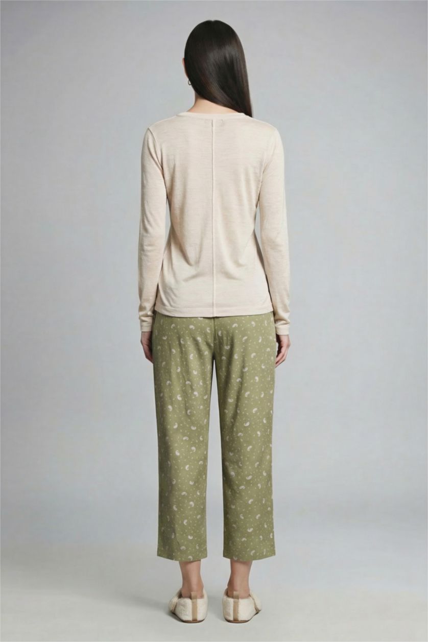 Kadın Yeşil %100 Pamuk Beli Lastikli Desenli Pijama Altı