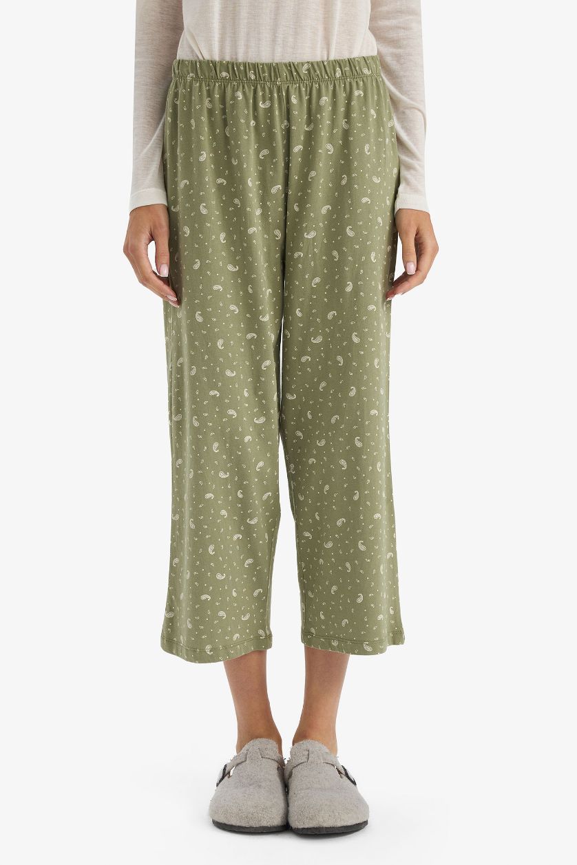 WOMAN Green Fall in Love Elastic Waist Patterned Pajama Pants