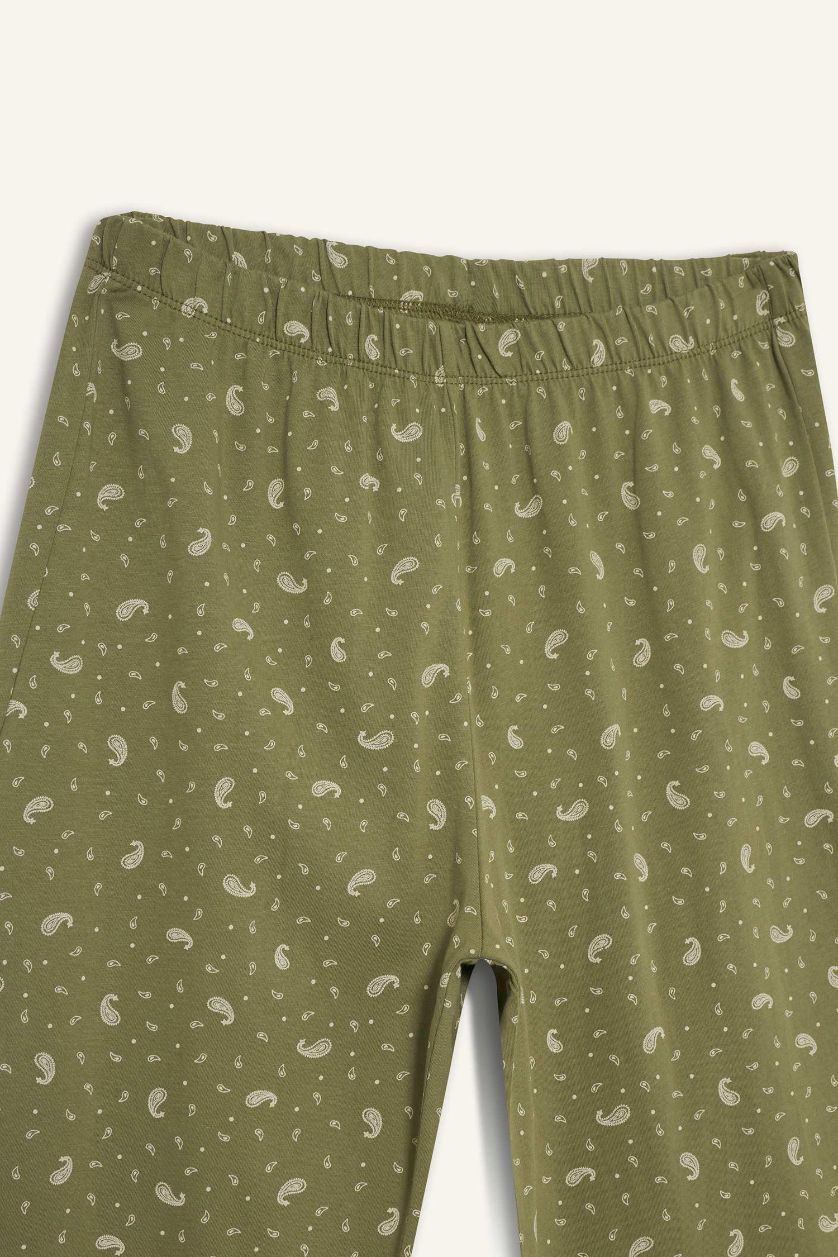 WOMAN Green Fall in Love Elastic Waist Patterned Pajama Pants