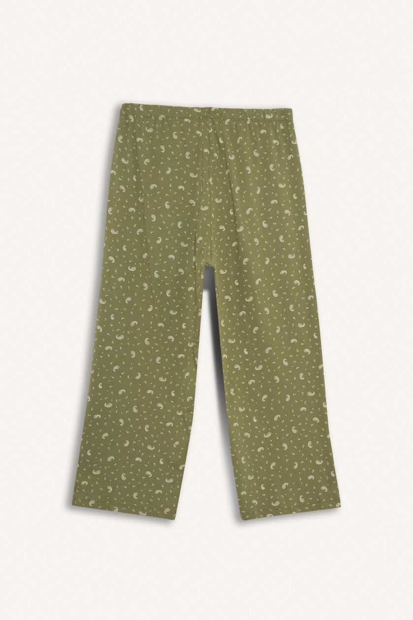WOMAN Green Fall in Love Elastic Waist Patterned Pajama Pants