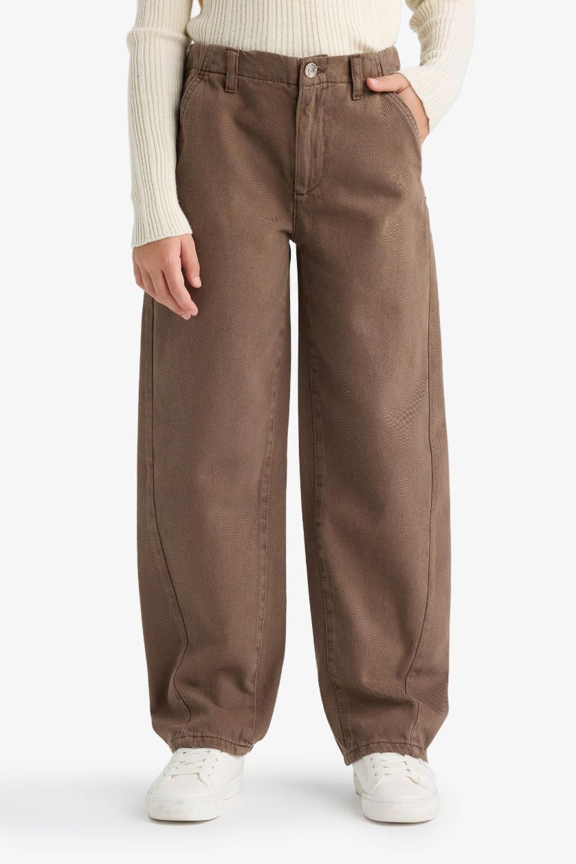 بناتي بني بنطلون بناتي بالون فيت جبردين حافة بيضاوية