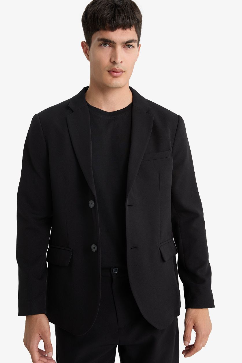 Erkek Siyah Slim Fit Dar Kesim Düğmeli Blazer Ceket