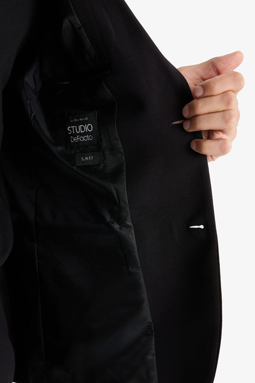 Erkek Siyah Slim Fit Dar Kesim Düğmeli Blazer Ceket