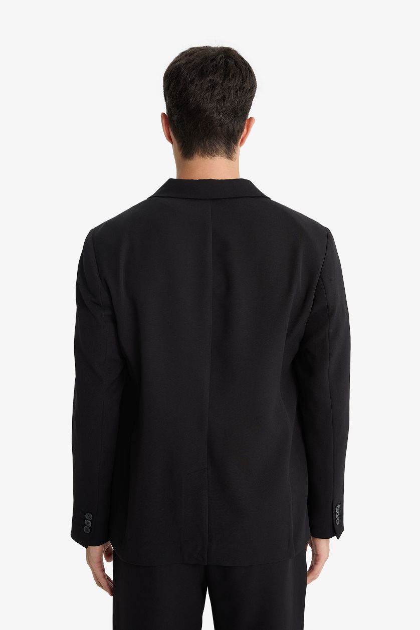 Erkek Siyah Slim Fit Dar Kesim Düğmeli Blazer Ceket