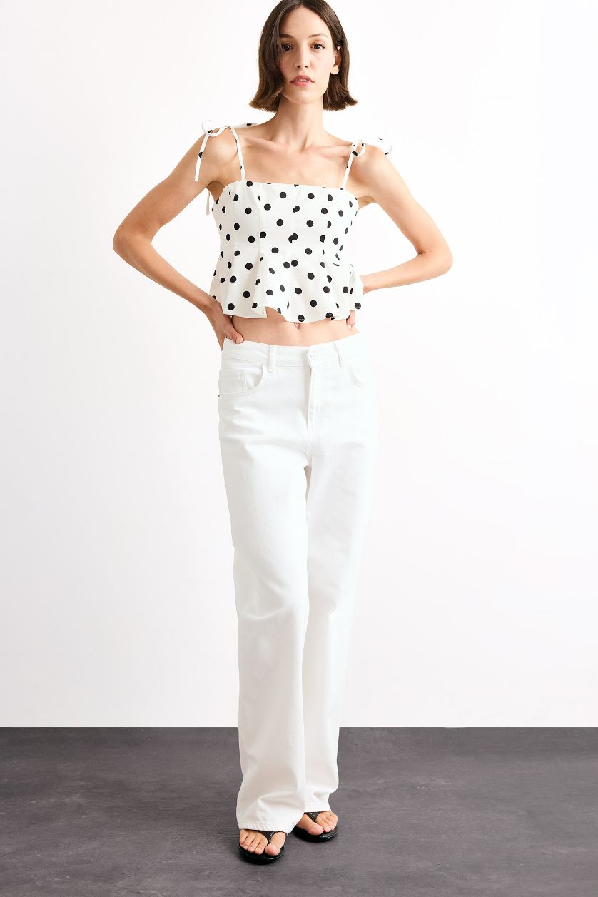 WOMAN Ecru Slim Fit Polka Dot Sleeveless Blouse