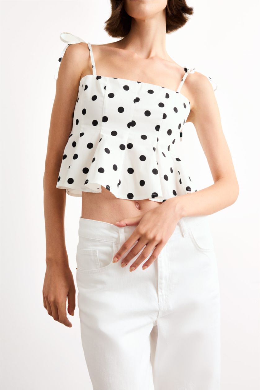 WOMAN Ecru Slim Fit Polka Dot Sleeveless Blouse