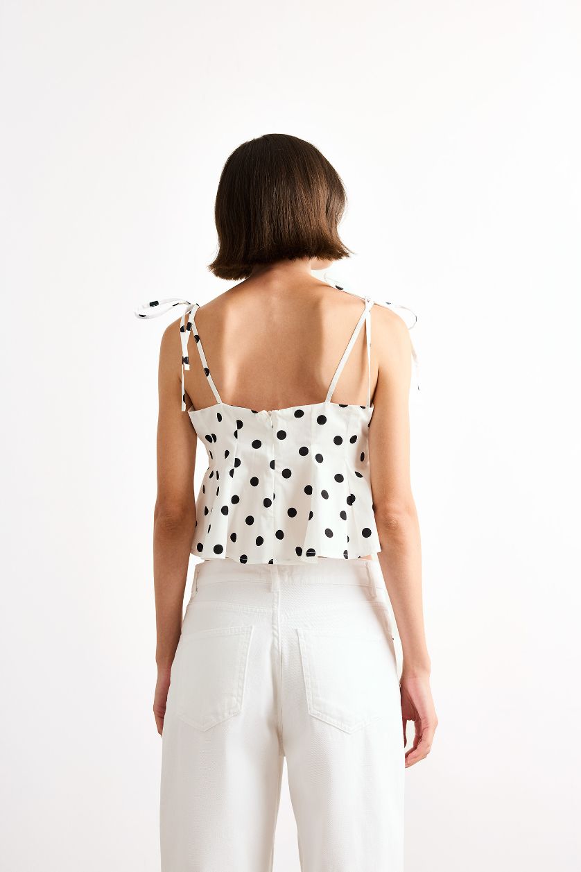 WOMAN Ecru Slim Fit Polka Dot Sleeveless Blouse