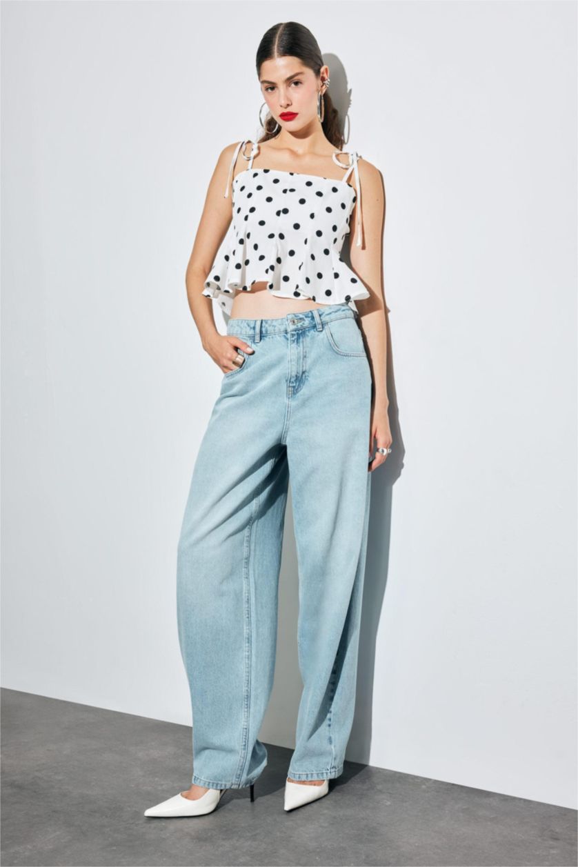 WOMAN Ecru Slim Fit Polka Dot Sleeveless Blouse